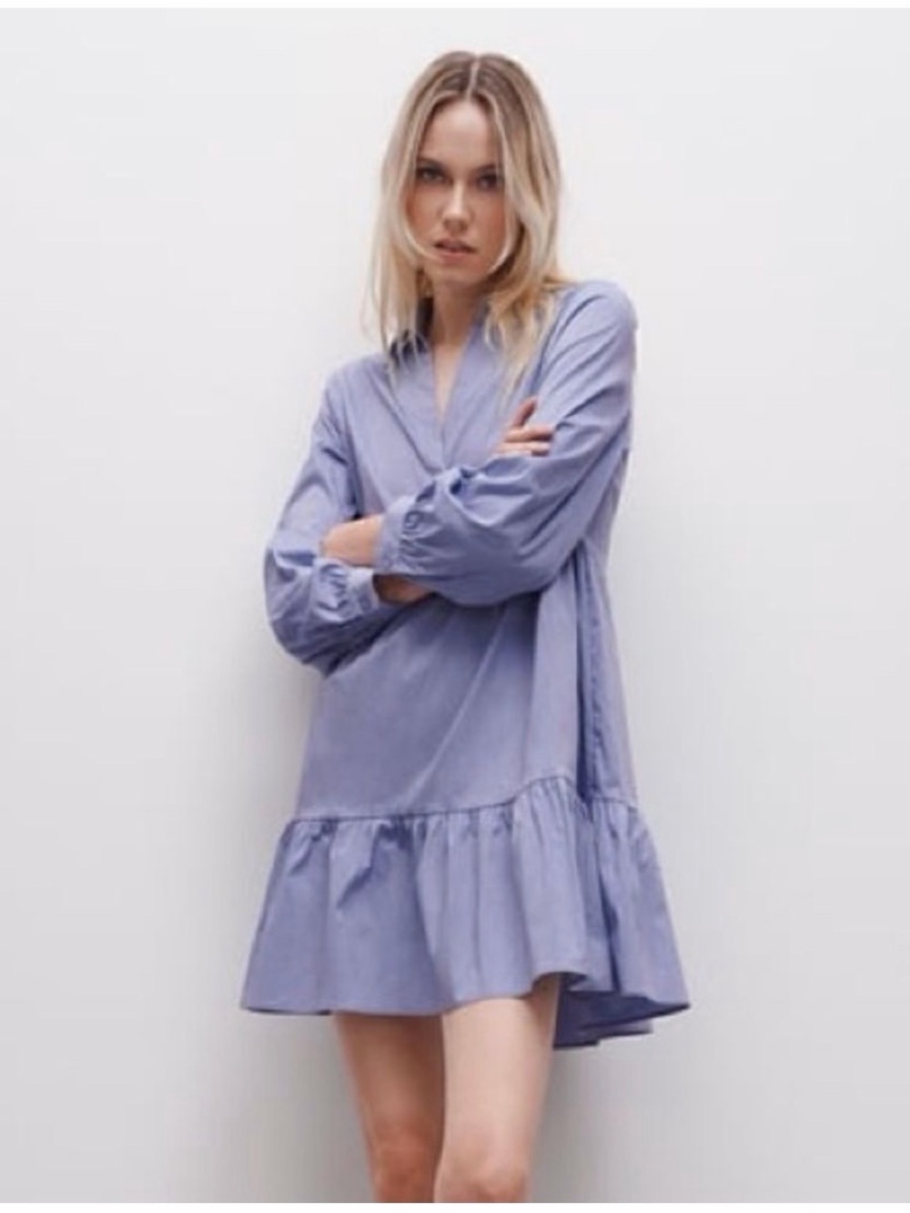 Zara Light Blue Mini Shirt Dress | Size Small
